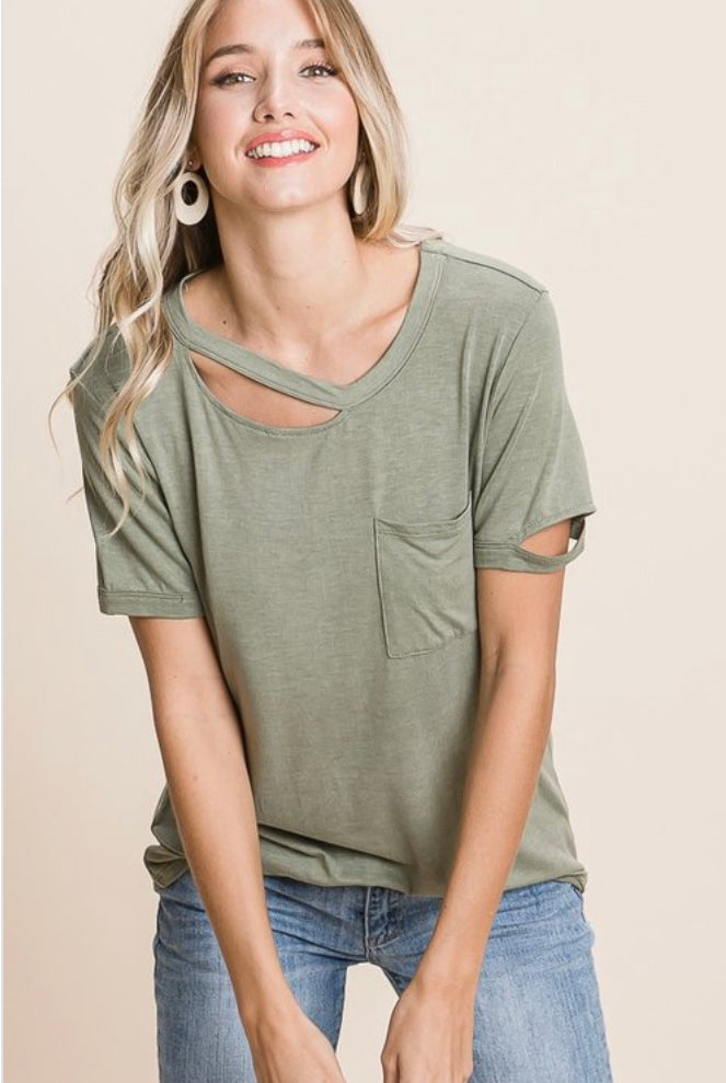 Olive Distressed T Shirt