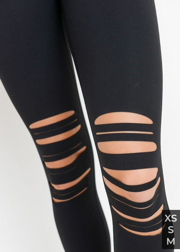 NEW Faux Black Leather Vegan Skinny Leggings Size Medium Cut-out Knees  Women's | eBay